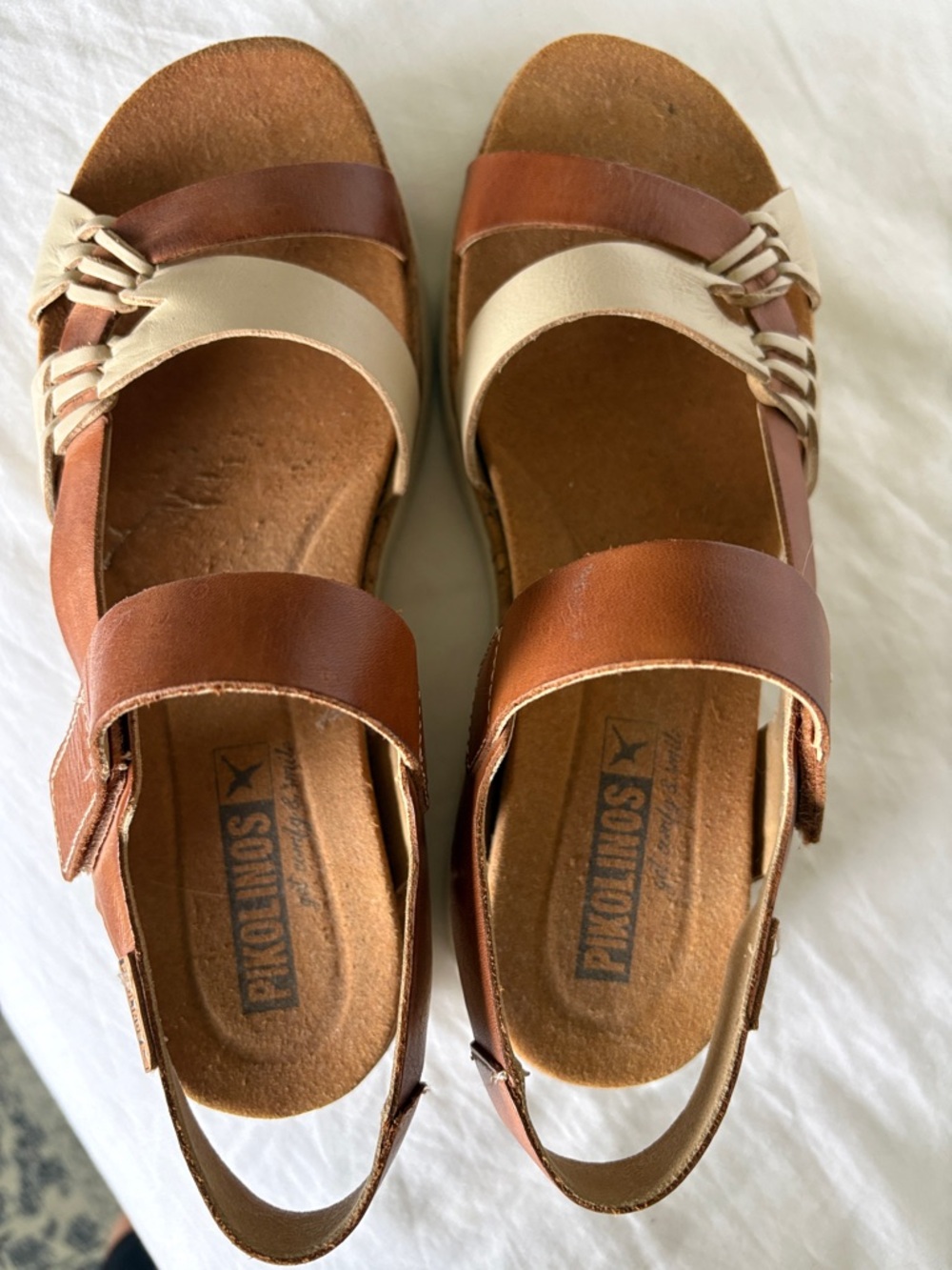 PIKOLINOS Brown and Cream Leather Slingback Sandals - Picture 2 of 7